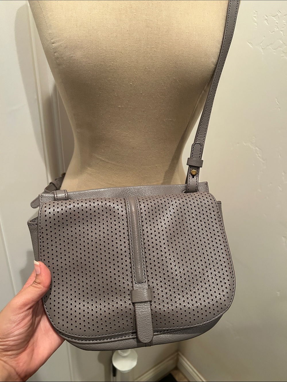 Fossil Women’s Gray Perforated Crossbody Bag